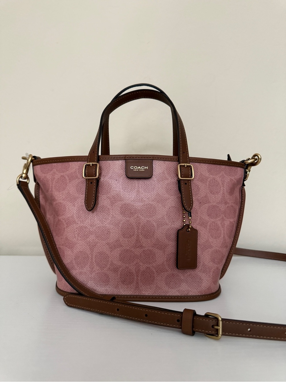NWT COACH Taxi Tote 21 Pink Sable Leather Trim